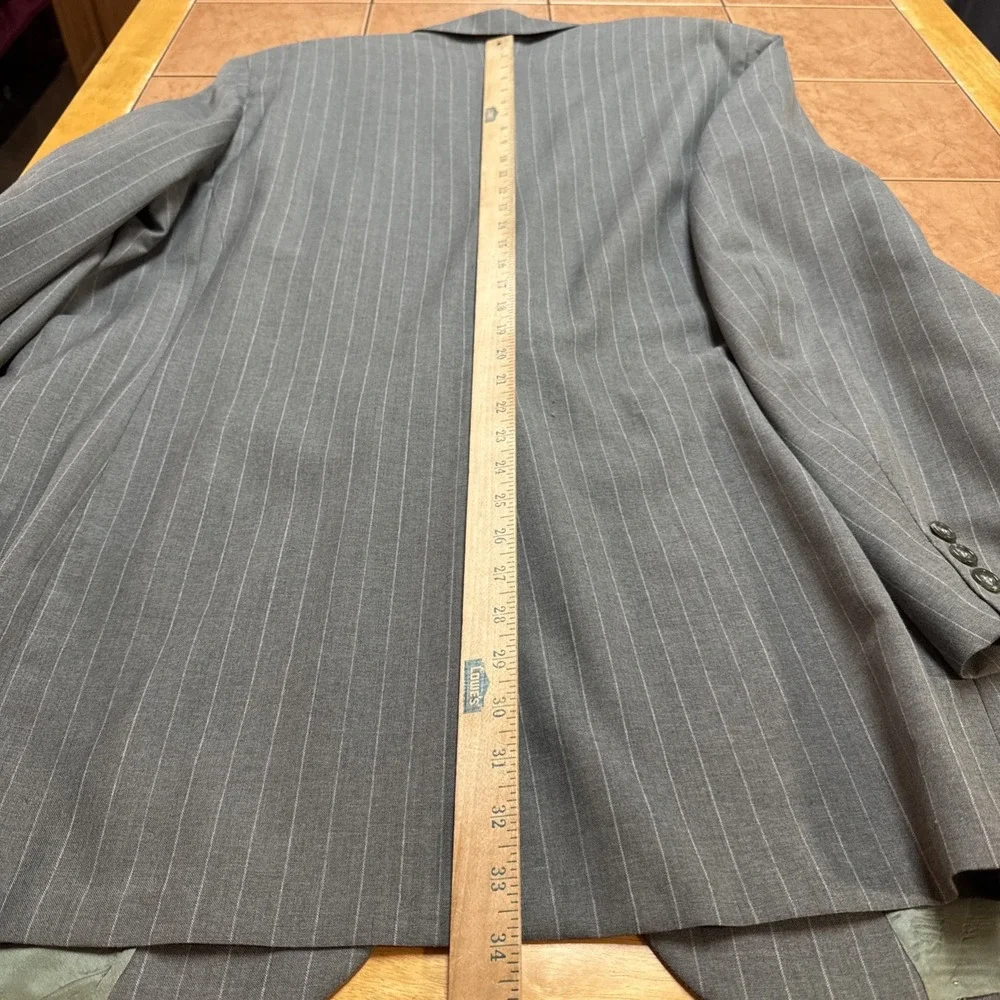 Bruce Douglass 2 Pc Suit Jacket 50XL BIG TALL Pants 44 x 34 Green Pin Stripe VTG